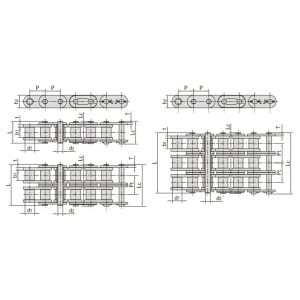 Lanț cu role din seria B cu plăci laterale drepte